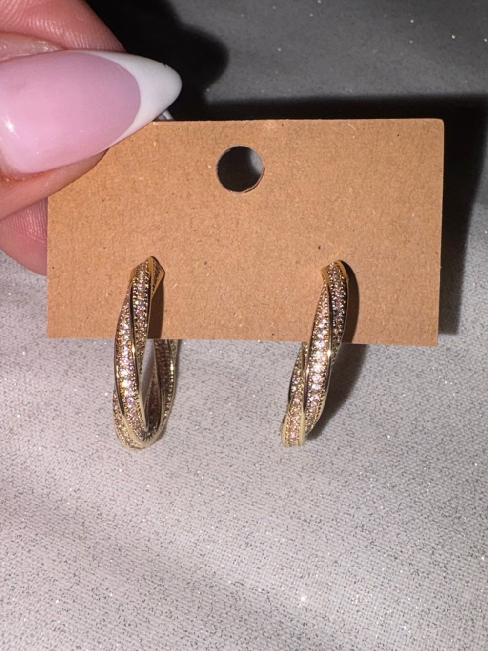 Classic Gold Twisted Hoop Earrings with Crystal Pavé
